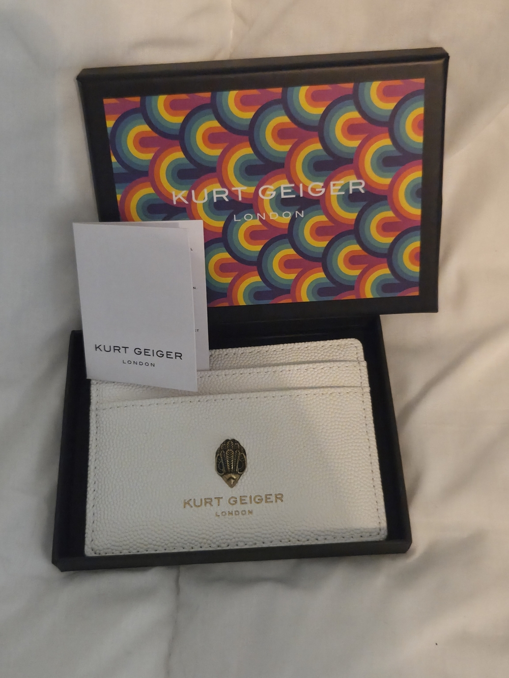 Kurt Geiger White Leather Card Holder with Gold Logo